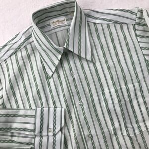 True Vintage Marlboro Shirt Mens 16 - 34 Green White Striped Poly Button Up 70s